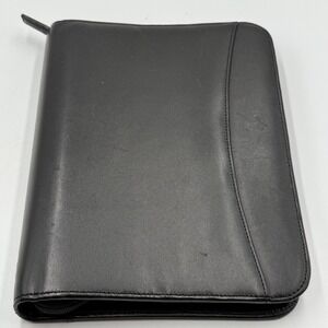 Day Runner Black Genuine Leather Zip Around 7 Ring Personal Organizer Planner